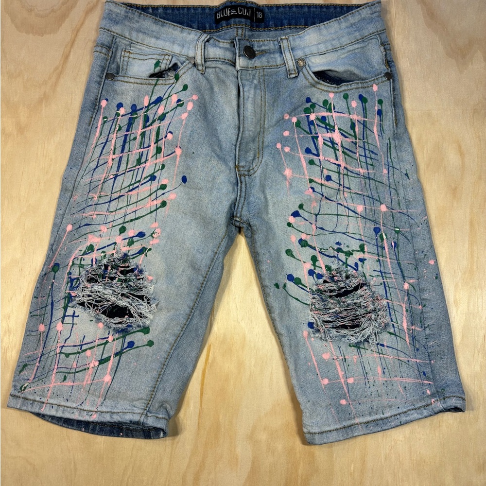 Boys 18 Distressed Blue Cult Light Blue Denim Shorts